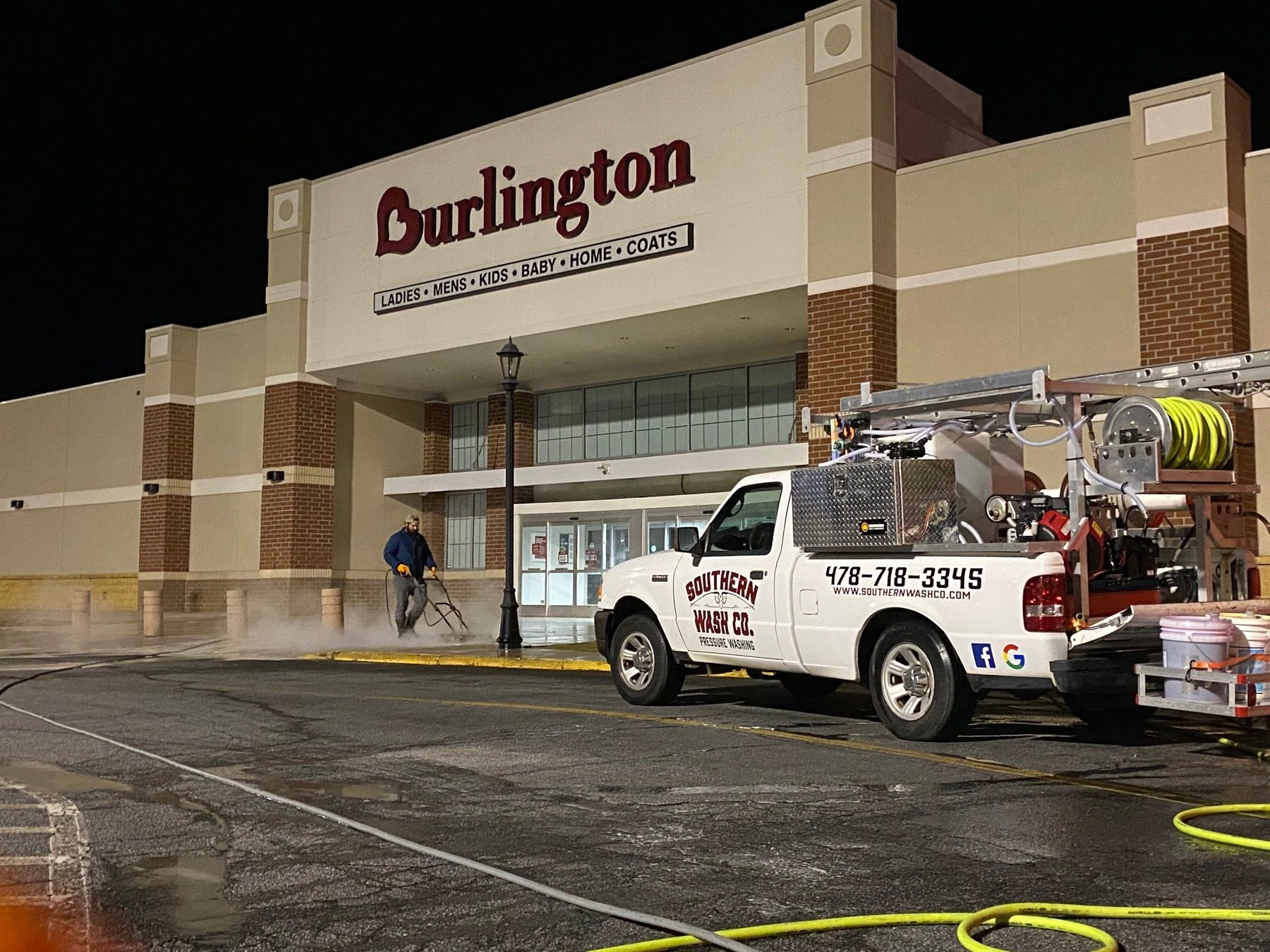 Commercial pressure washing at night Macon
